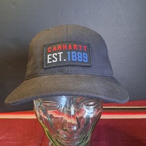 Carhartt Hat Cap Strap Back Red White Blue Logo Patch Spelled Black Velcro